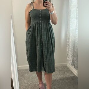 Aerie Green Sleeveless Buttoned Midi Sundress